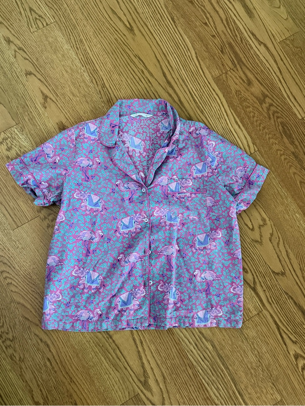 *PRINTFRESH Organic Cotton Elephant Flamingo Pajama Top Pink Tropical Lounge - Picture 2 of 8